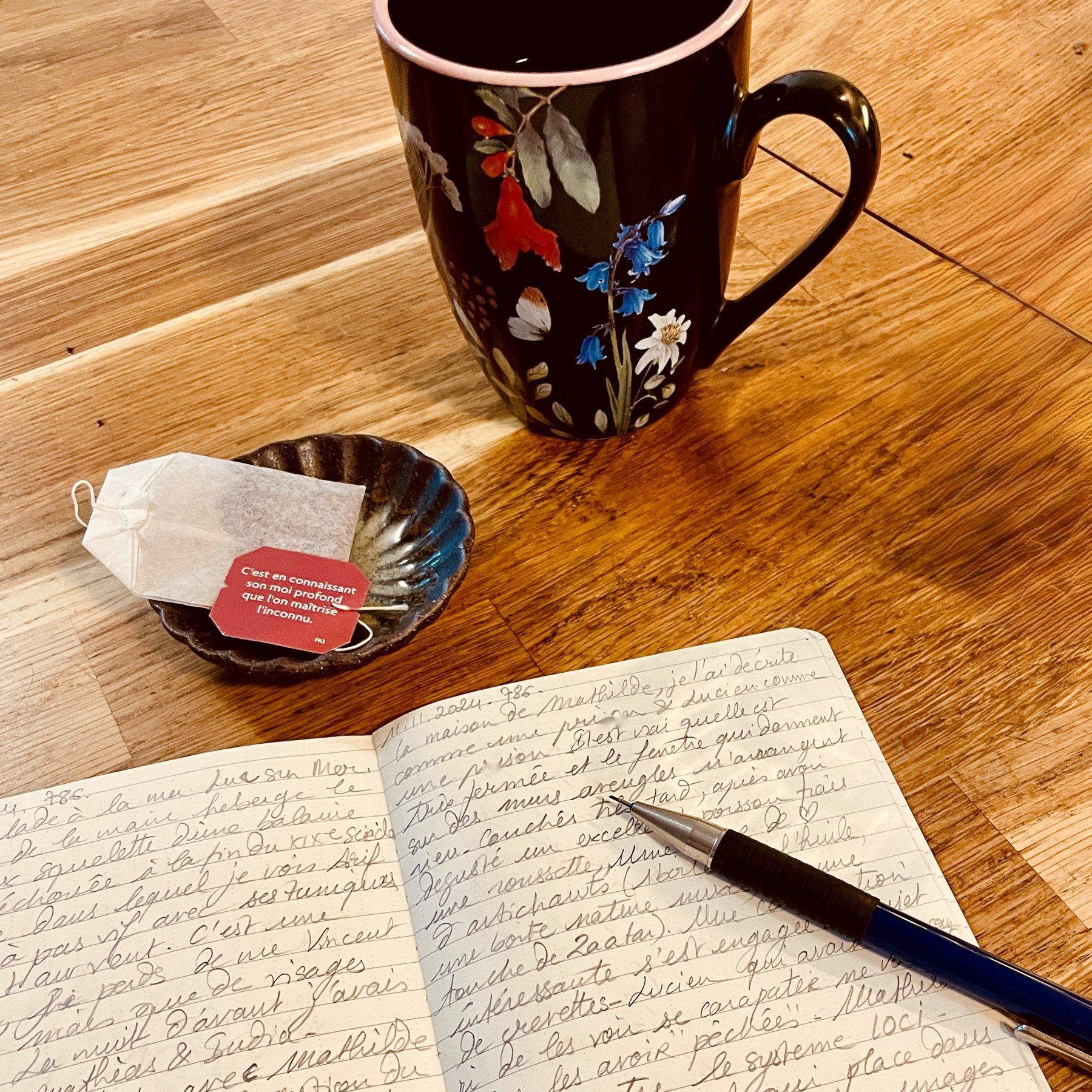 Journal et tasse de thé